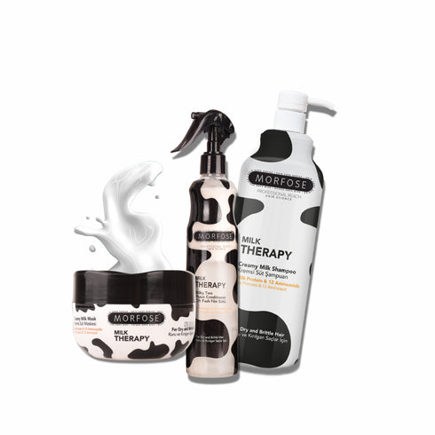 Morfose Professional Milk Therapy Creamy Hair Shampoo, Conditioner, and Mask for Dry, Damaged, or Brittle Strands, Repairs and Protects, Eliminates Dryness, Damage, and Split Ends